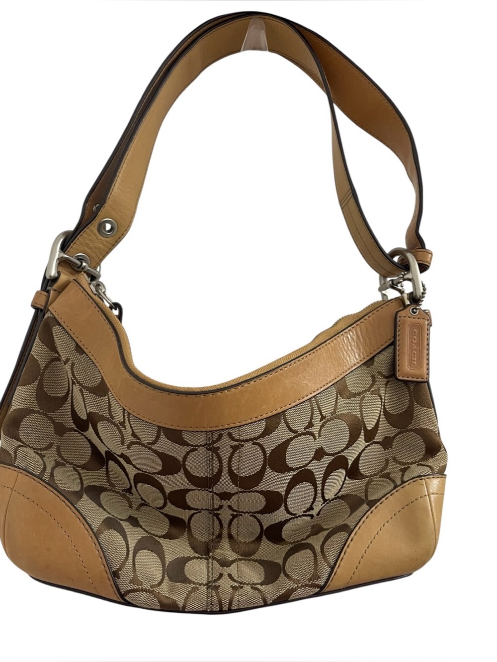 Coach Beige & Tan Signature Canvas Shoulder Bag